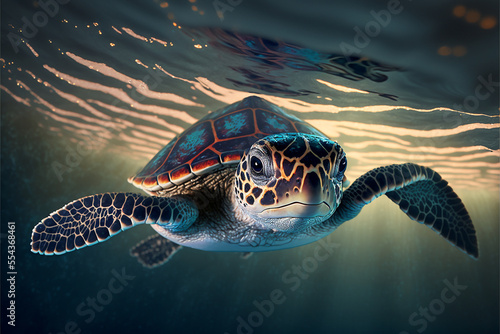 Baby Sea turtle swimming in the Ocean, Digital Illustration, Concept Art  © Badger