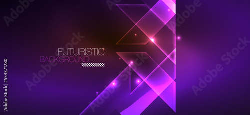 Background wallpaper neon glowing lines and geometric shapes. Dark wallpaper for concept of AI technology, blockchain, communication, 5G, science, business and technology