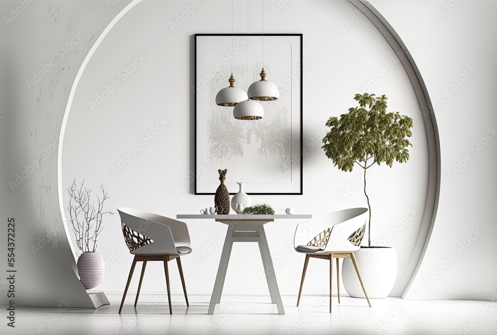 White background with table furniture for interior design. Generative ...