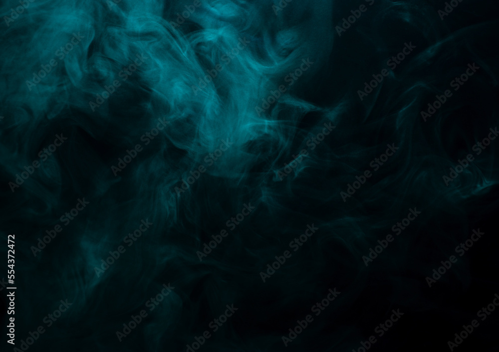 Abstract background of chaotically mixing clouds of turquoise smoke on a background of darkness Abstract background of chaotically mixing clouds of turquoise smoke on a background of darkness