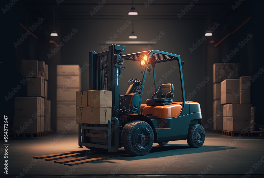 the forklift. forklift, supply storage service, distribution warehouse, logistics firm. Generative AI