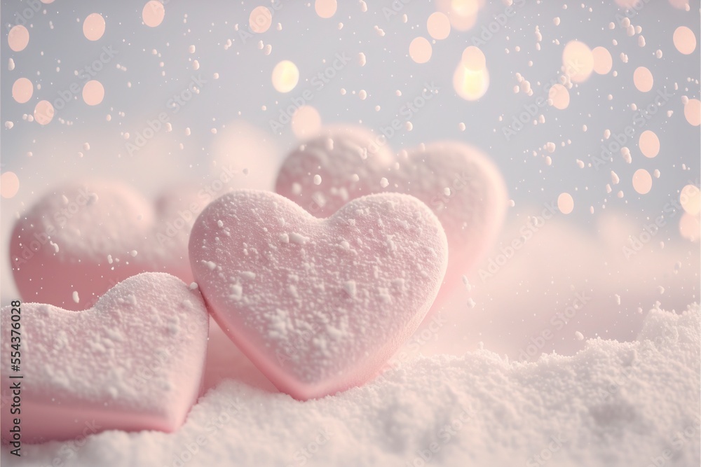 Very tiny Hearts bokeh lights, background with snow. Very tiny Hearts bokeh lights, background with snow.