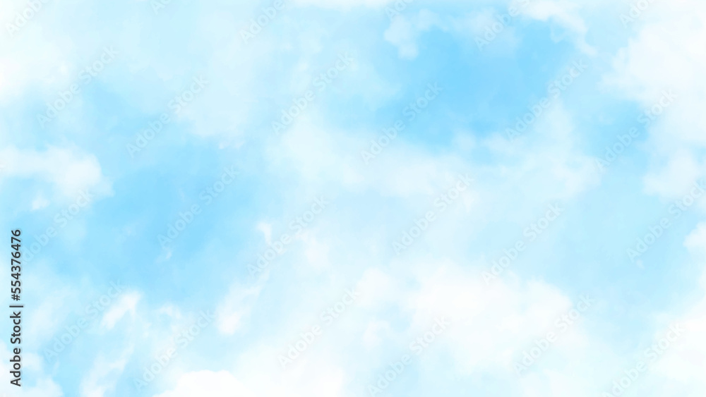 Watercolor soft vector illustration of blue sky and clouds