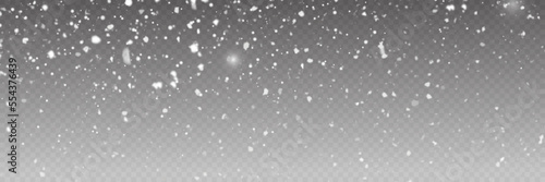 Abstract winter background from snowflakes blown by the wind on a white transparent background. Dust png.