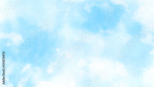 Watercolor soft vector illustration of blue sky and clouds