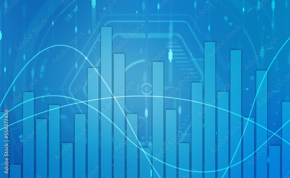 Fototapeta premium Business Growth graph on technology background, Futuristic raise arrow chart digital transformation abstract technology background. Big data and business growth currency stock and investment economy