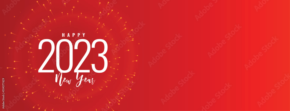 happy new year 2023 red banner with firework