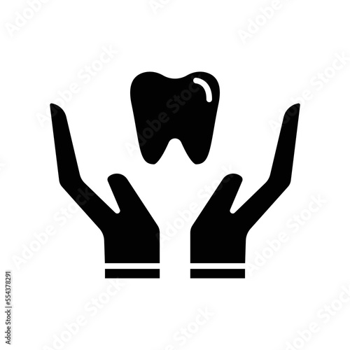 Tooth icon illustration with hand. Glyph icon style. icon related to healthcare and medical. Simple vector design editable