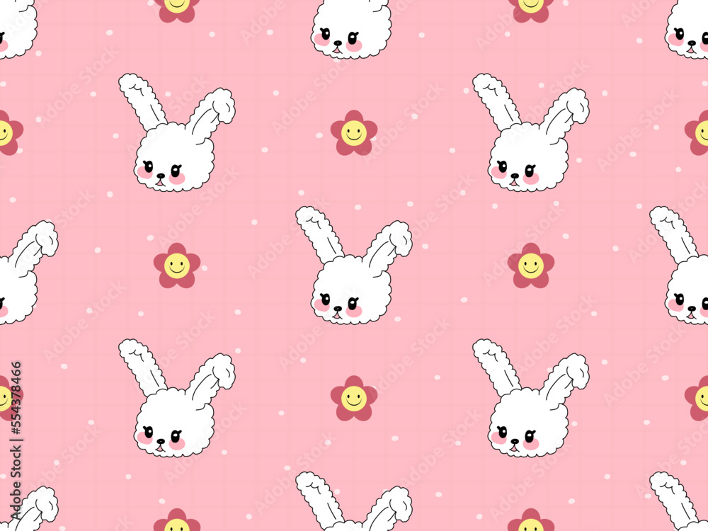 Rabbit cartoon character seamless pattern on pink background Rabbit cartoon character seamless pattern on pink background