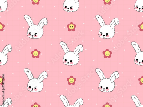 Rabbit cartoon character seamless pattern on pink background