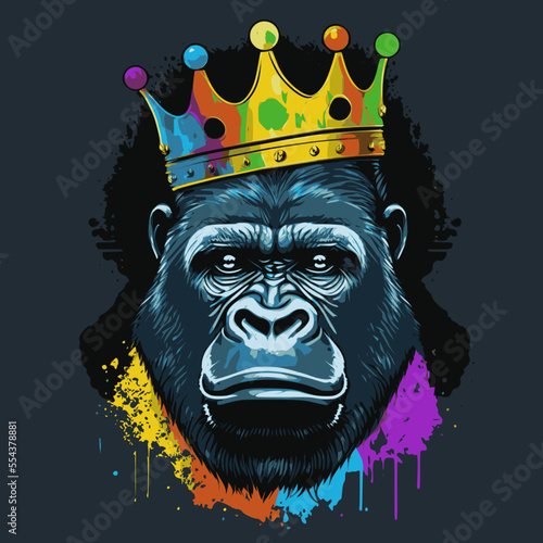 Canvas-taulu A serious gorilla with a crown on its head, graffiti artwork style