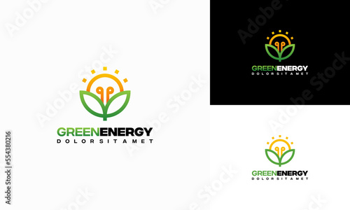 Green Energy Logo designs concept vector, Leaf and Lightbulb logo template