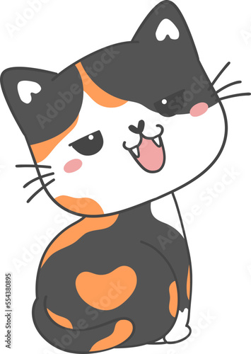 cute playful calico kitty cat cartoon drawing doodle outline