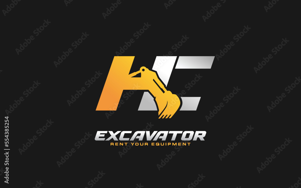 HC logo excavator for construction company. Heavy equipment template vector illustration for your brand.