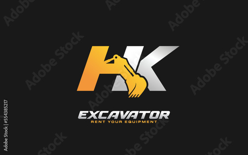 HK logo excavator for construction company. Heavy equipment template vector illustration for your brand. photo