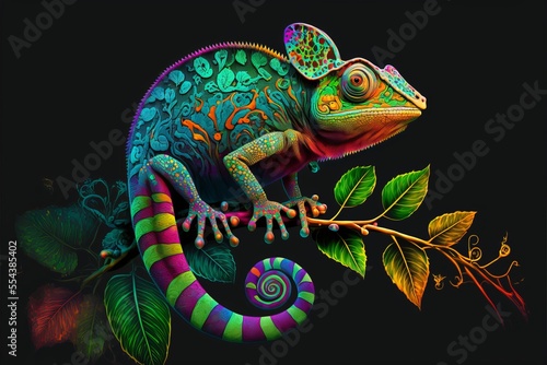 Illustration of Colorful Changing Chameleon