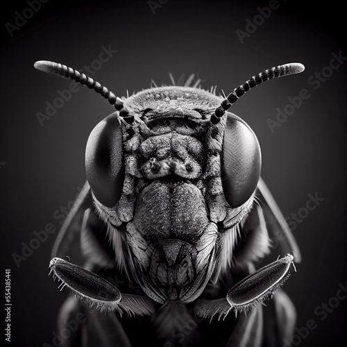 Black and White Macro Bug Portrait, AI