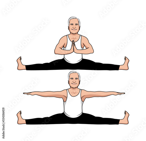 Old man practicing yoga vector cartoon