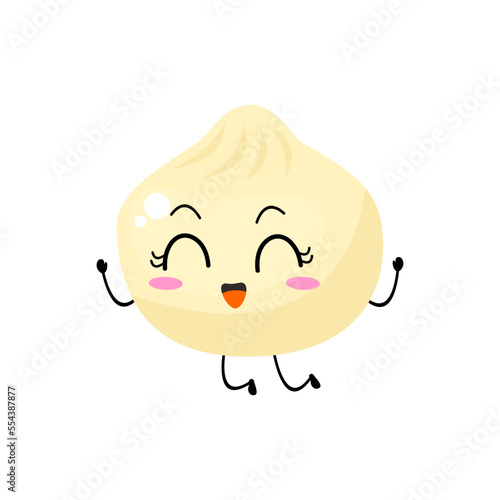 Kawaii cartoon dumpling icon. Character of dumpling. Xiaolongbao. chibi. Illustration emoji dumpling man in flat style. jump, happy, cheerfull