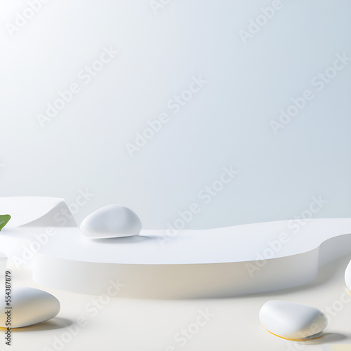 White stone nature product display podium platforms in abstract white composition for product cosmetic placement studio platform 3d background