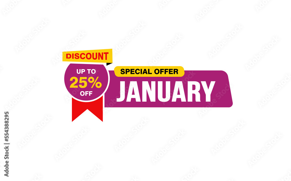 25 Percent JANUARY discount offer, clearance, promotion banner layout with sticker style. 25 Percent JANUARY discount offer, clearance, promotion banner layout with sticker style.
