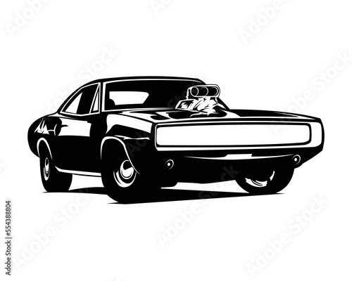 Dodge charger car 1970s silhouette isolated on white background from front. best for the car industry. logos, badges, emblems and icons. vector illustration available in eps 10.