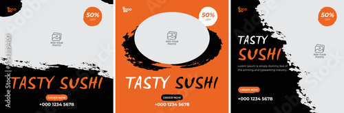 Sushi social media post template tasty food square social banner design