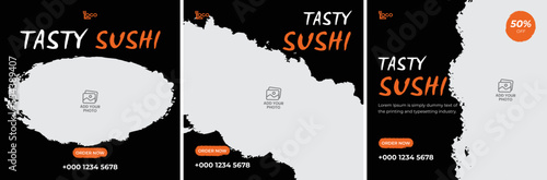 Sushi social media post template tasty food square social banner design