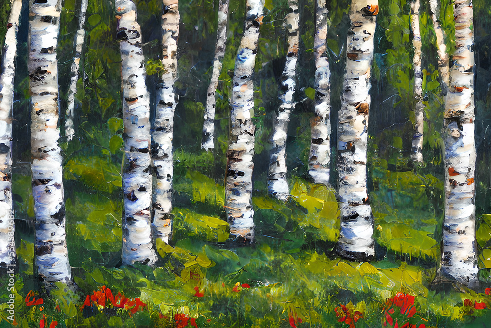 Obraz premium birch forest in spring, generative ai, ai