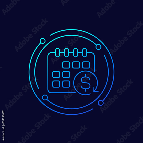 monthly subscription payment icon, automatic renewal, linear design