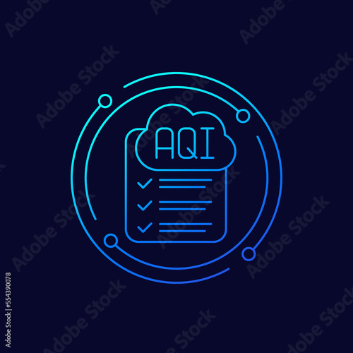 Air quality index, AQI icon with a checklist, linear design