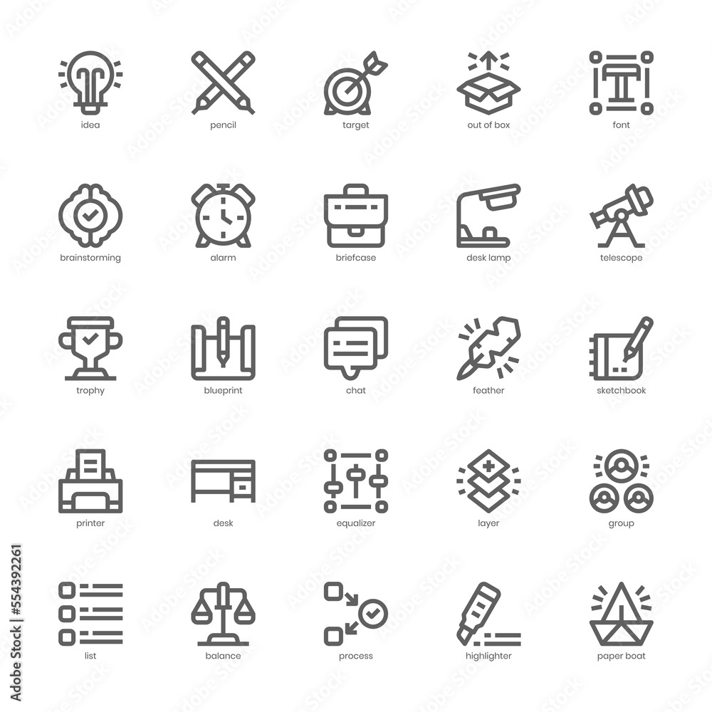 Creative Thinking icon pack for your website, mobile, presentation, and logo design. Creative Thinking icon outline design. Vector graphics illustration and editable stroke.