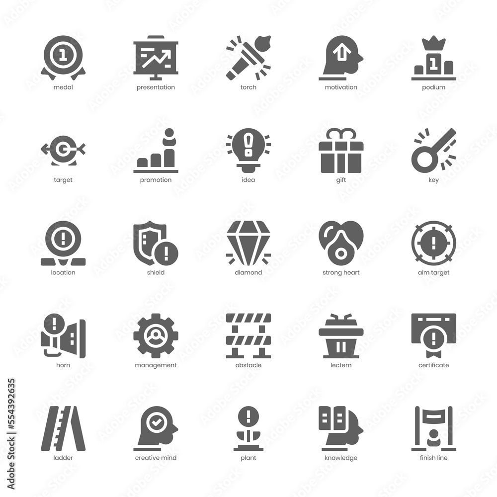 Motivation icon pack for your website, mobile, presentation, and logo design. Motivation icon glyph design. Vector graphics illustration and editable stroke