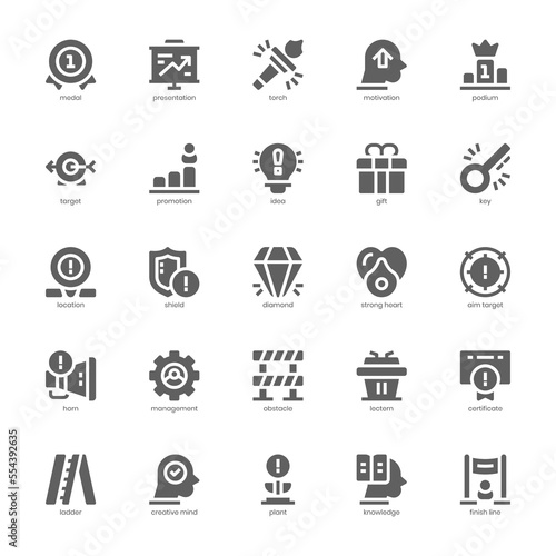 Motivation icon pack for your website, mobile, presentation, and logo design. Motivation icon glyph design. Vector graphics illustration and editable stroke