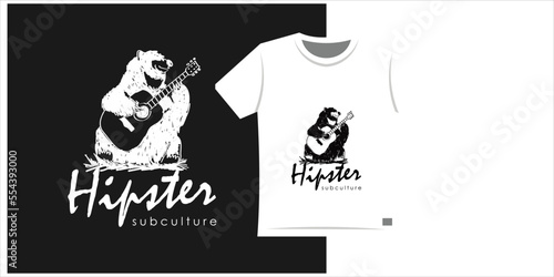Forest Bear play a guitar print design idea