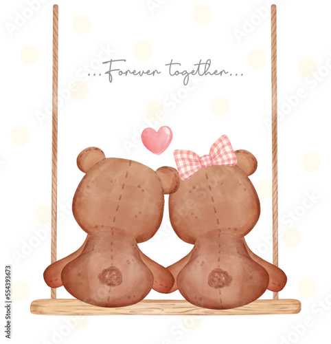 Cute Valentine teddy bear couple cartoon character hand drawing illustration vector, idea for wedding invitation, greeting card, Valentine's day, anniversary decor and more