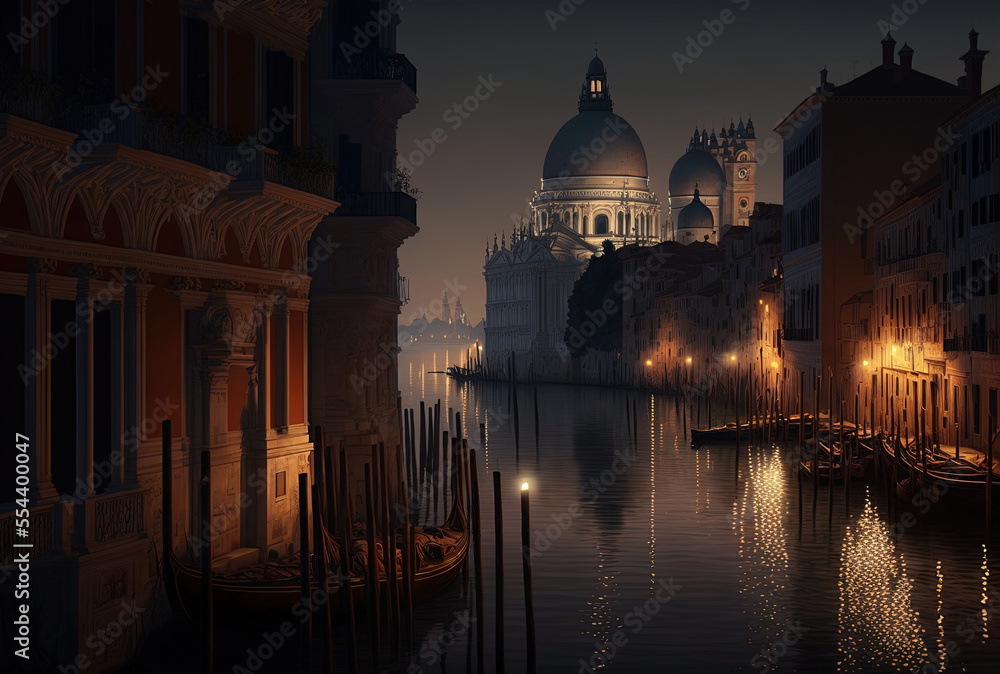 Italy's Venice at night. Generative AI
