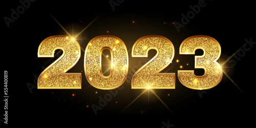 Glittery gold Happy New Year banner design