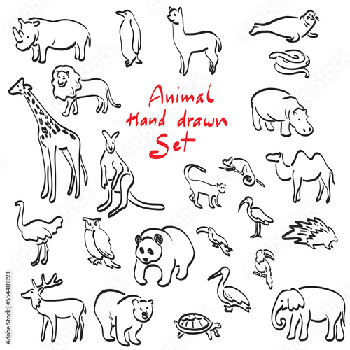 animal set illustration vector hand drawn isolated on white background line art.