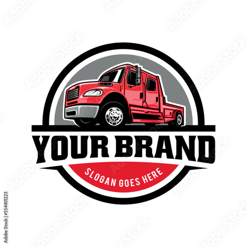towing service, flat bed truck illustration logo vector