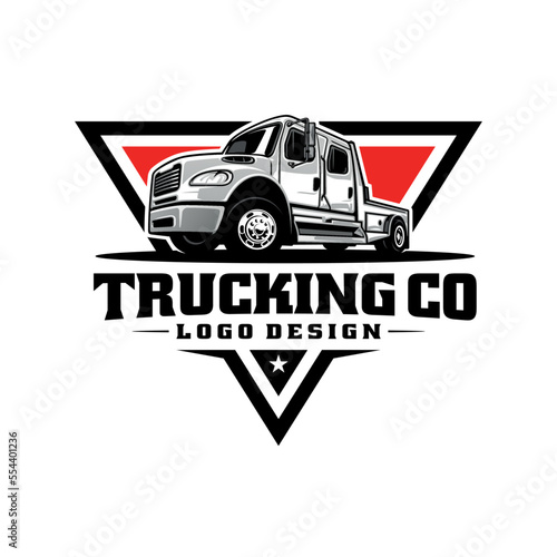 towing service, flat bed truck illustration logo vector