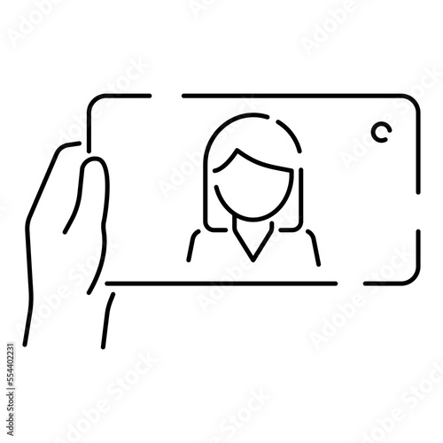 Selfie vector line icon. Take a selfie photo. cell phone front camera and selfie stick. Smartphone device symbol illustration