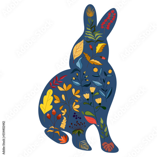 Rabbits character design with beautiful blossom flowers for Spring  Easter. Autumn Festival or Chinese New Year 2023  year of the Rabbit zodiac sign. Vector illustration