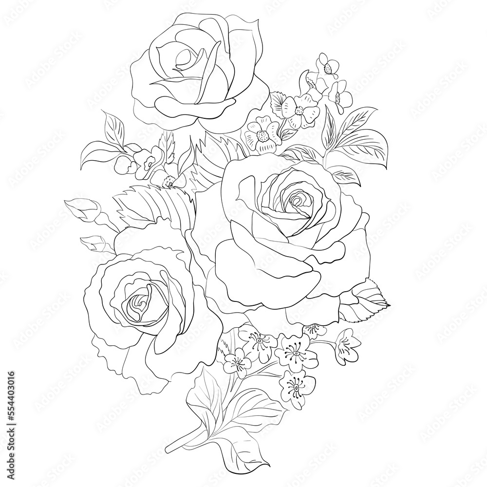 custom made wallpaper toronto digitalHand Drawn line art Flower illustration.