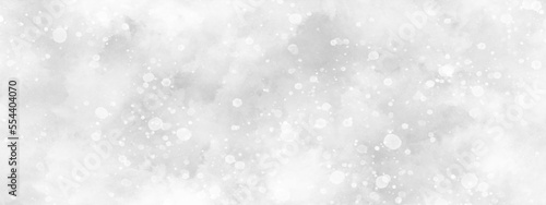flakes falling randomly on clouds, beautiful white watercolor background with glitter particles, white bokeh background for wallpaper, invitation, cover and design. 