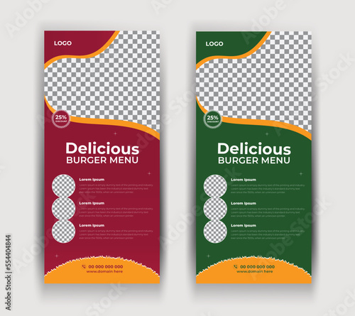 Delicious burger roll up banner design template 