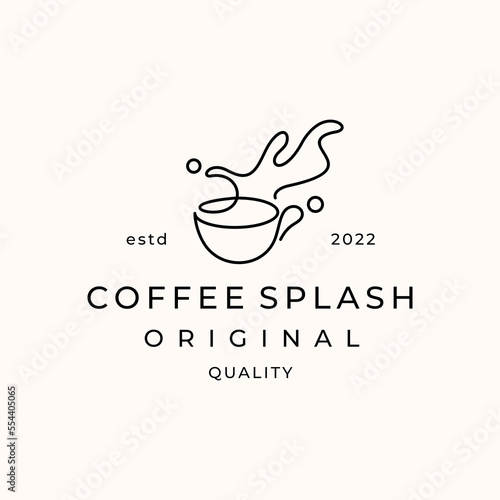 Coffee splash in cup line art logo design vector illustration custom logo design