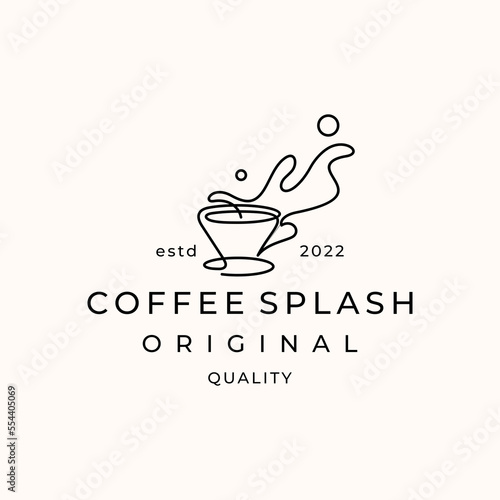 Coffee splash in cup line art logo design vector illustration custom logo design 