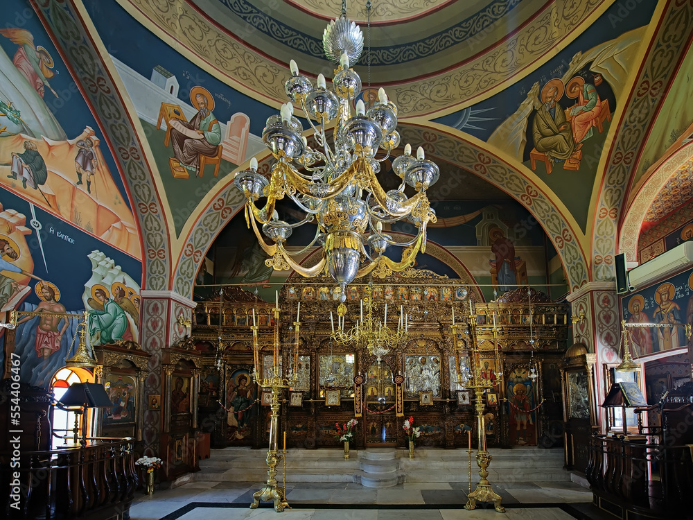 Interior of the Church of Agia Irini in Oia, Santorini in Greece