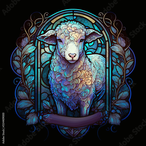 Fotobehang Easter lamb in stained glass style